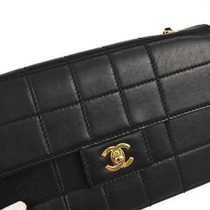 Chanel 2002-2003 Black Lambskin Choco Bar Single Flap Shoulder Bag