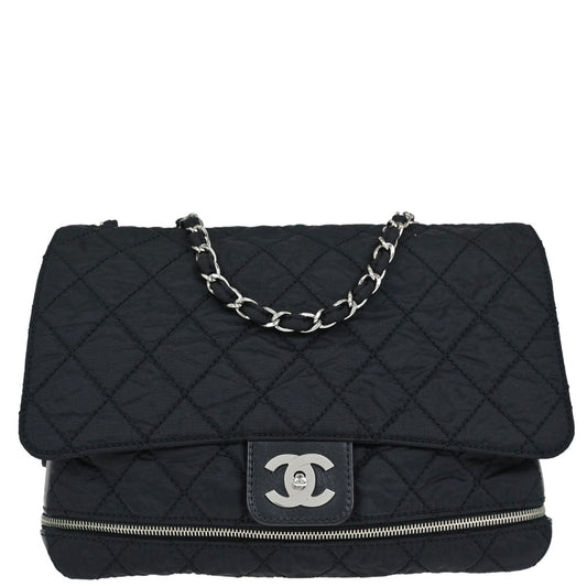 Chanel 2005-2006 Black Nylon Expandable Single Flap Shoulder Bag