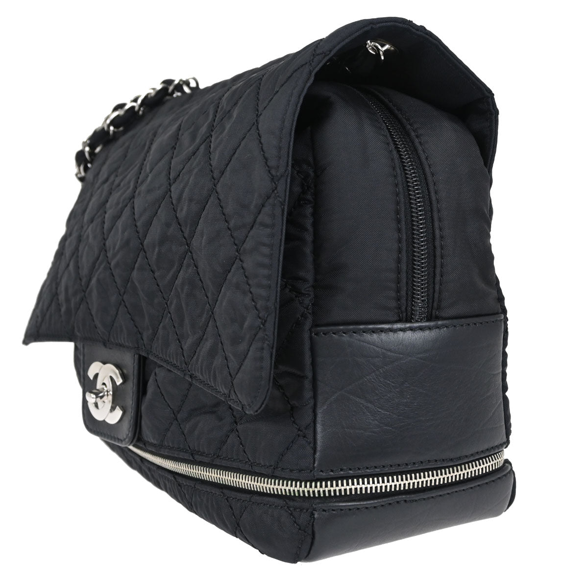 Chanel Black Nylon Expandable Single Flap Shoulder Bag