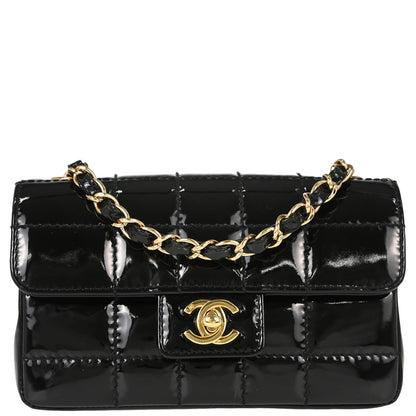 Chanel Black Patent Leather Choco Bar Single Flap Shoulder Bag