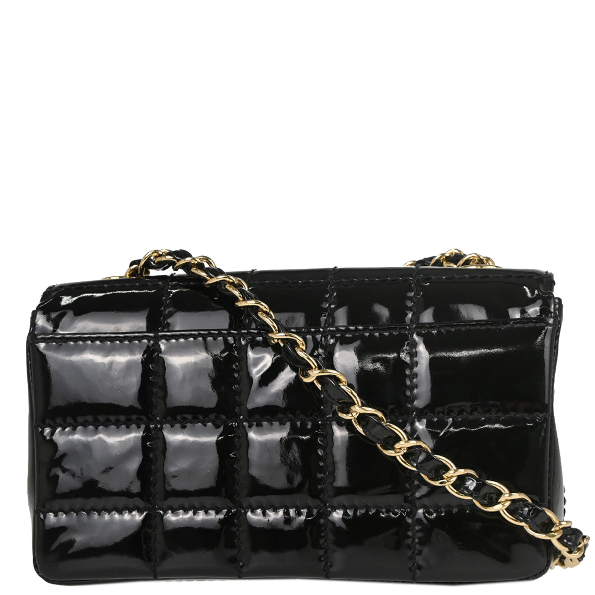 Chanel Black Patent Leather Choco Bar Single Flap Shoulder Bag