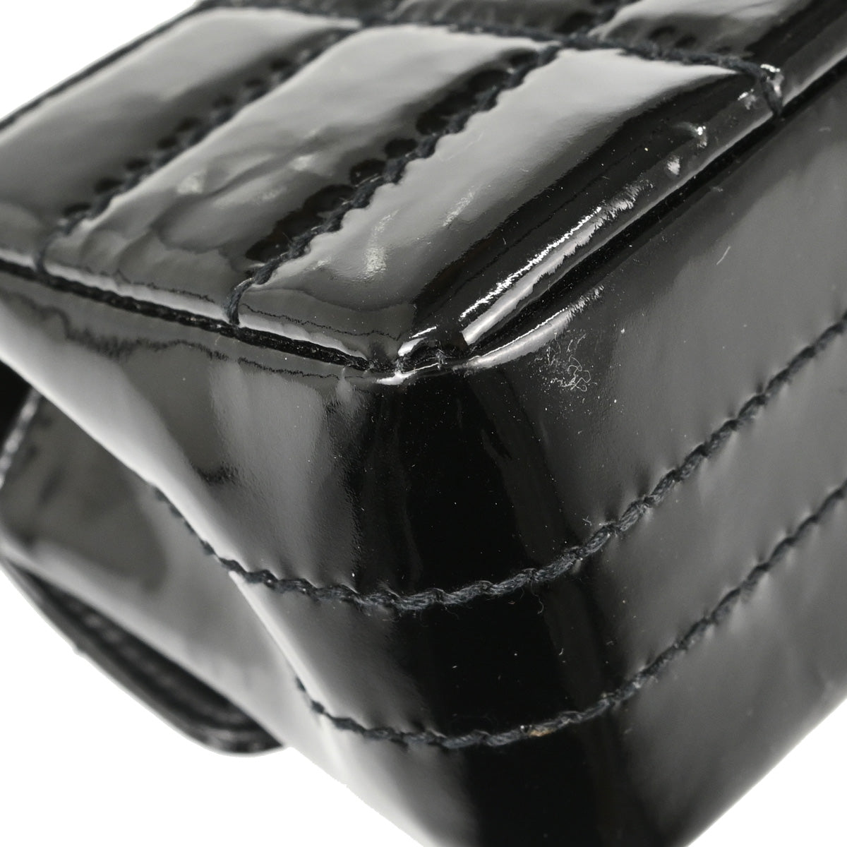 Chanel Black Patent Leather Choco Bar Single Flap Shoulder Bag