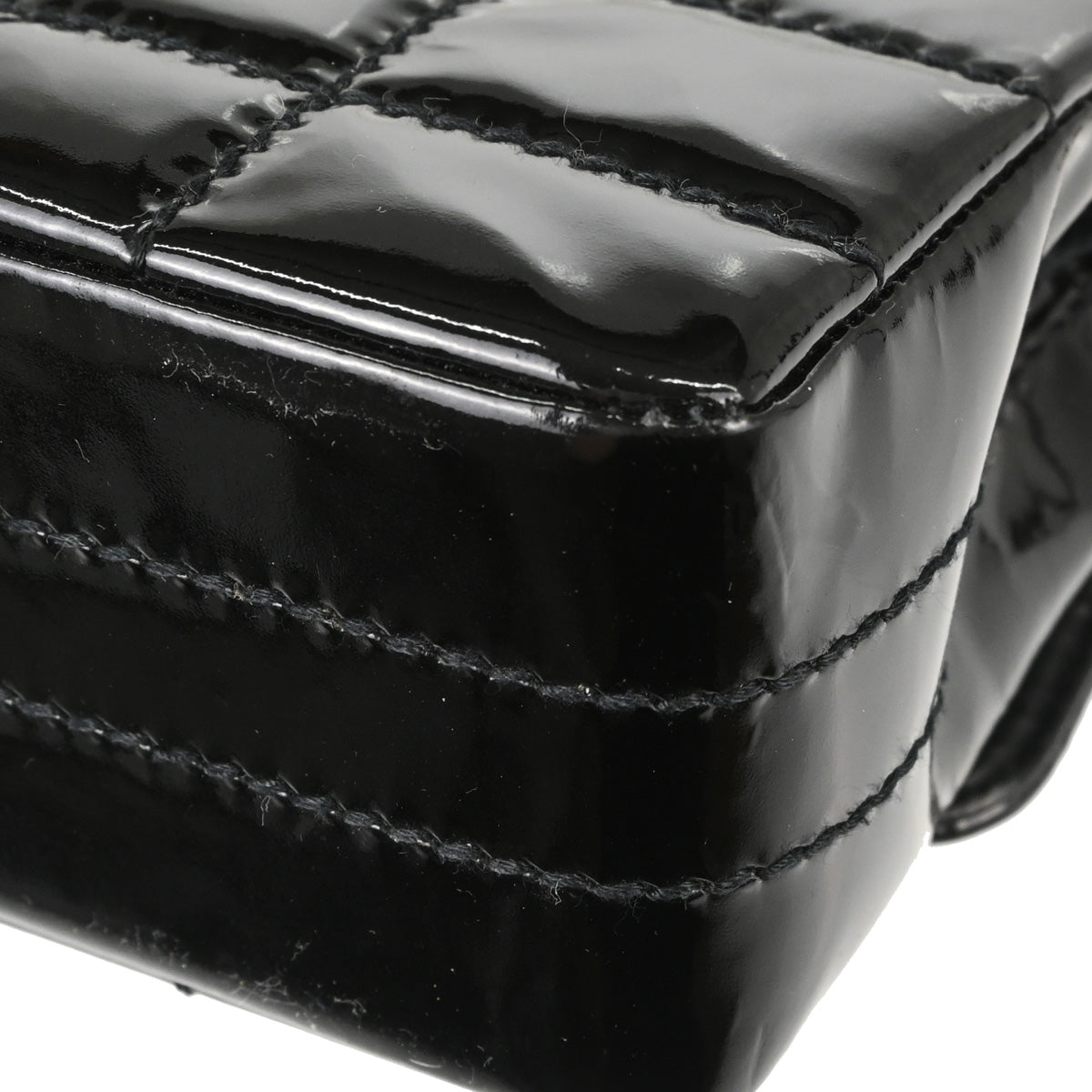 Chanel Black Patent Leather Choco Bar Single Flap Shoulder Bag