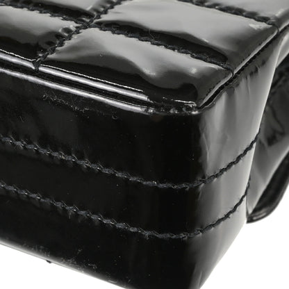 Chanel Black Patent Leather Choco Bar Single Flap Shoulder Bag