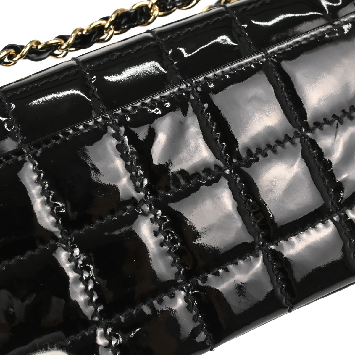 Chanel Black Patent Leather Choco Bar Single Flap Shoulder Bag