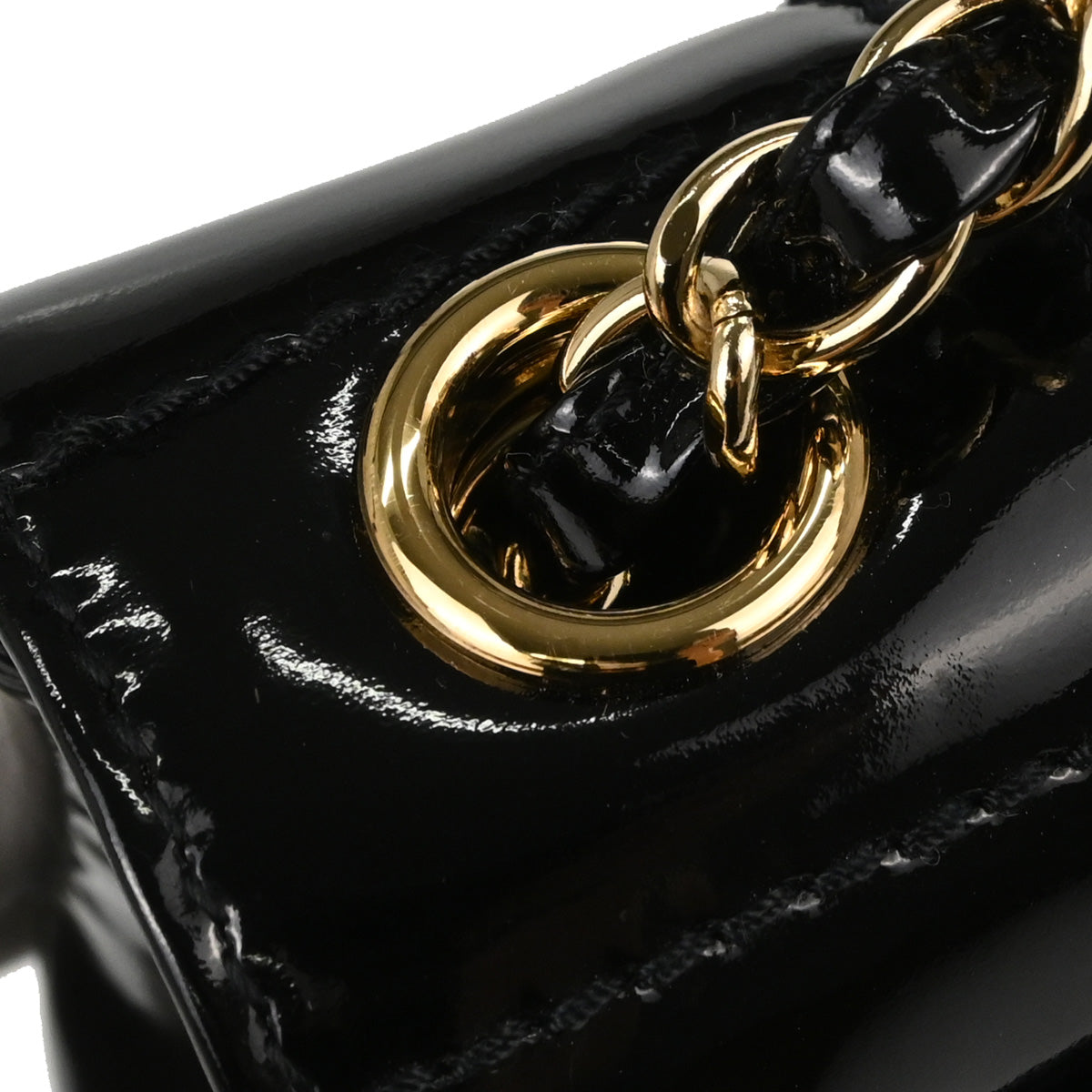 Chanel Black Patent Leather Choco Bar Single Flap Shoulder Bag