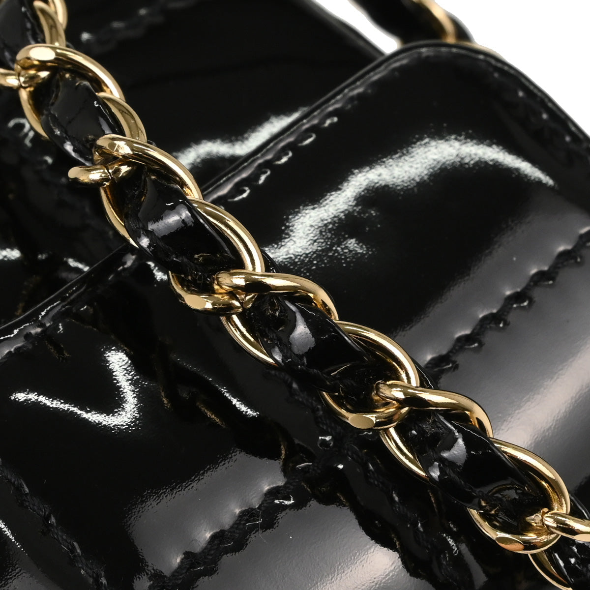 Chanel Black Patent Leather Choco Bar Single Flap Shoulder Bag