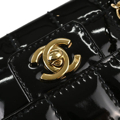 Chanel Black Patent Leather Choco Bar Single Flap Shoulder Bag