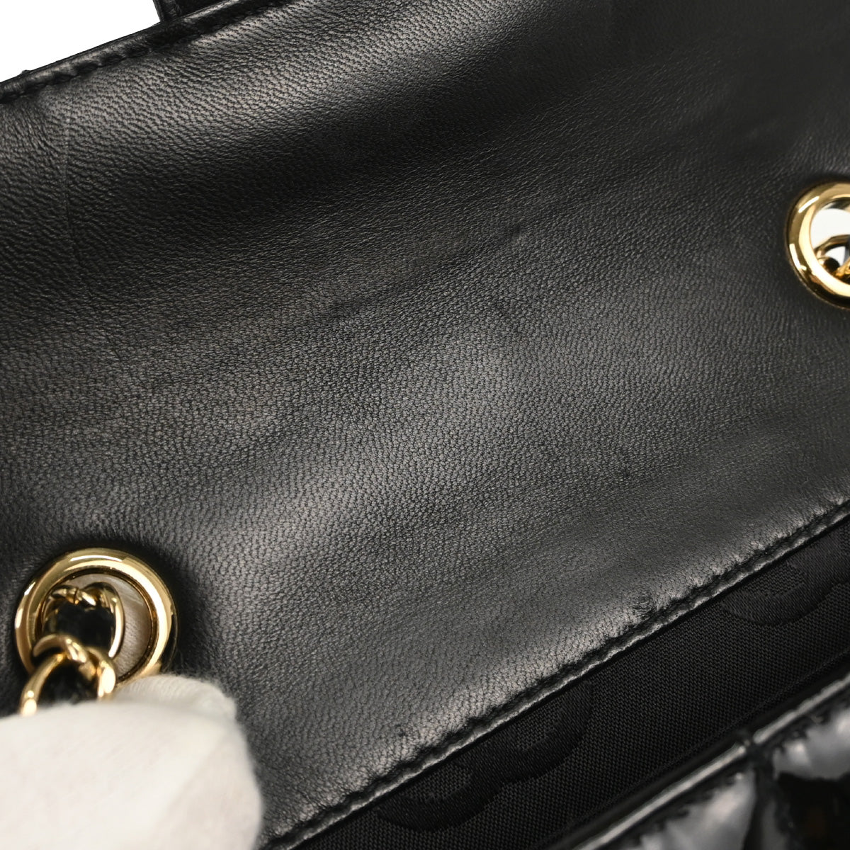 Chanel Black Patent Leather Choco Bar Single Flap Shoulder Bag