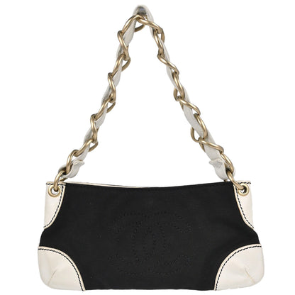 Chanel Black White Canvas CC Handbag