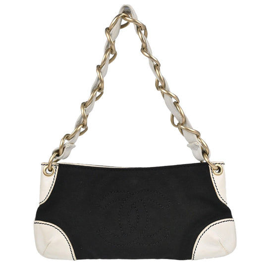 Chanel Black White Canvas CC Handbag