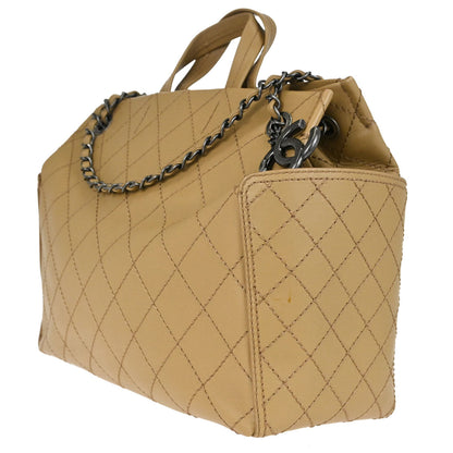 Chanel 2015-2016 Beige Calfskin Wild Stitch Tote 2way Shoulder Handbag