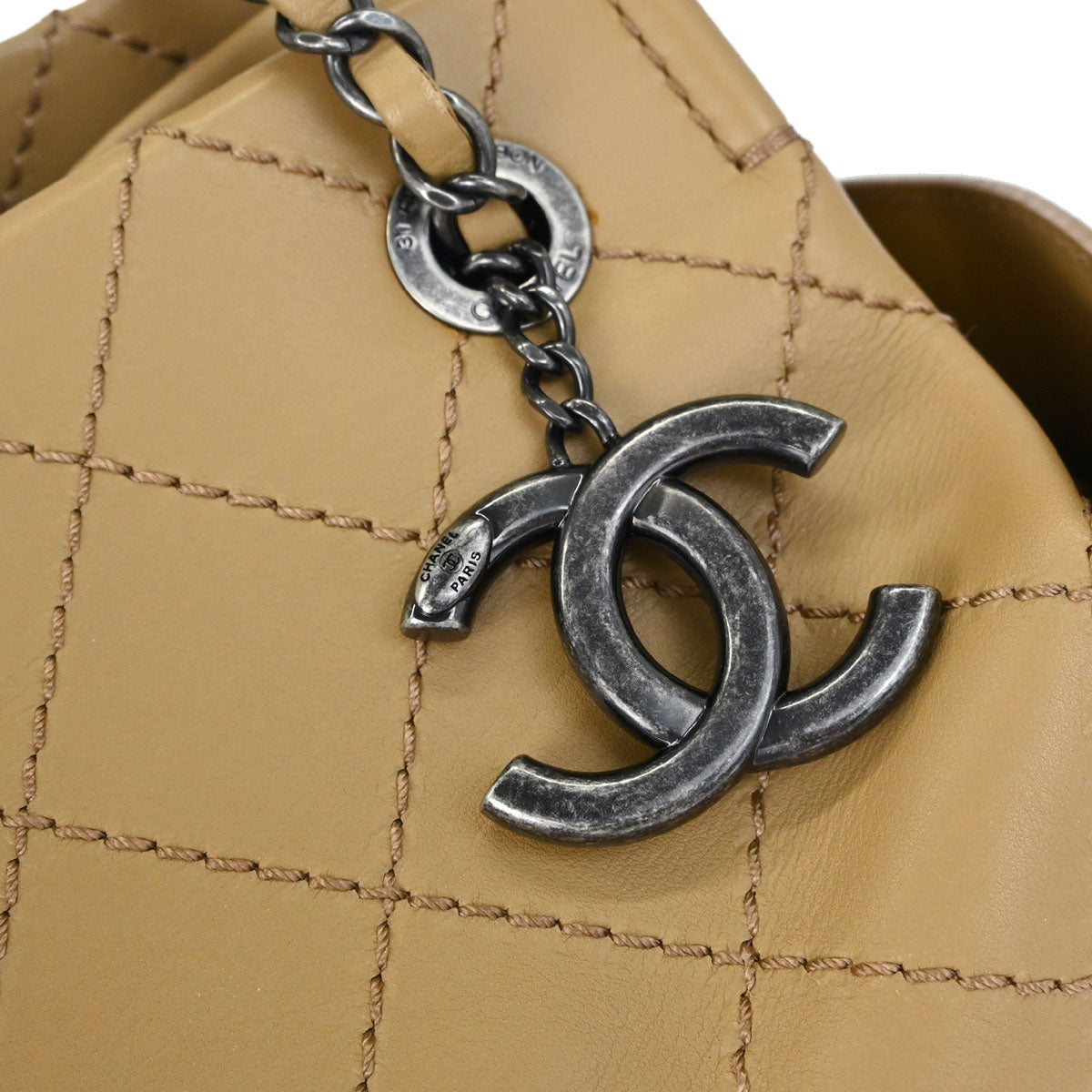 Chanel 2015-2016 Beige Calfskin Wild Stitch Tote 2way Shoulder Handbag