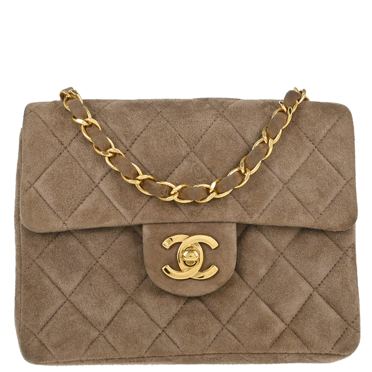 Chanel Brown Suede Mini Classic Square Flap Shoulder Bag 17