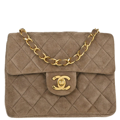 Chanel Brown Suede Mini Classic Square Flap Shoulder Bag 17