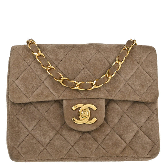Chanel Brown Suede Mini Classic Square Flap Shoulder Bag 17