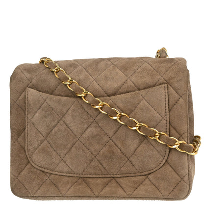 Chanel Brown Suede Mini Classic Square Flap Shoulder Bag 17