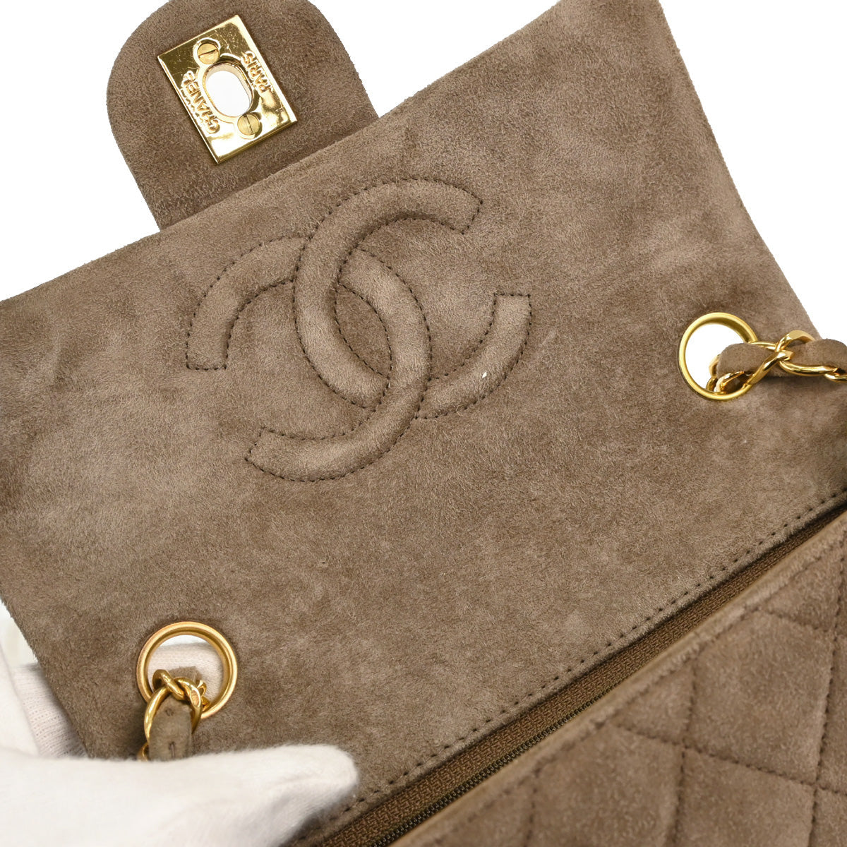 Chanel Brown Suede Mini Classic Square Flap Shoulder Bag 17