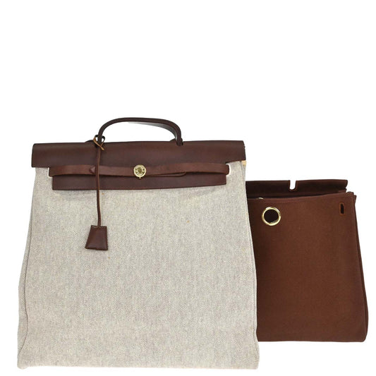 Hermes Beige Brown Toile H Officier Herbag MM 2 in 1 Handbag