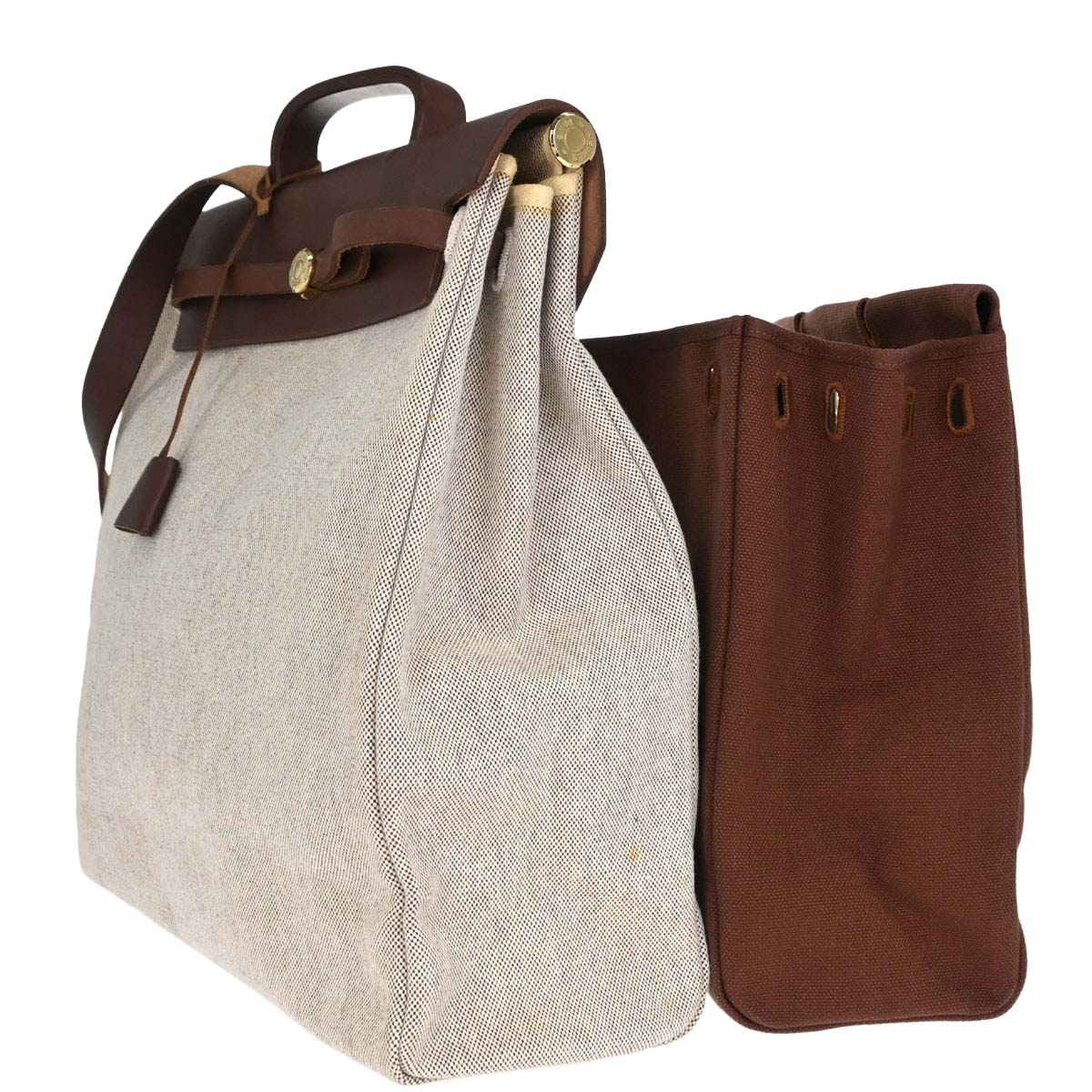Hermes Beige Brown Toile H Officier Herbag MM 2 in 1 Handbag
