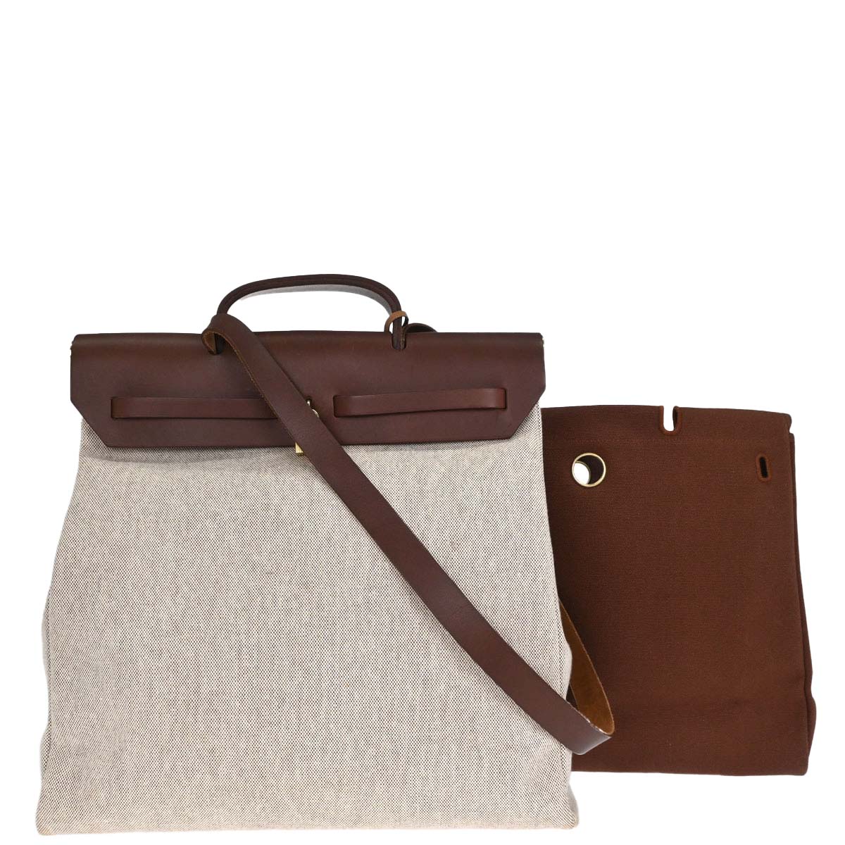 Hermes Beige Brown Toile H Officier Herbag MM 2 in 1 Handbag