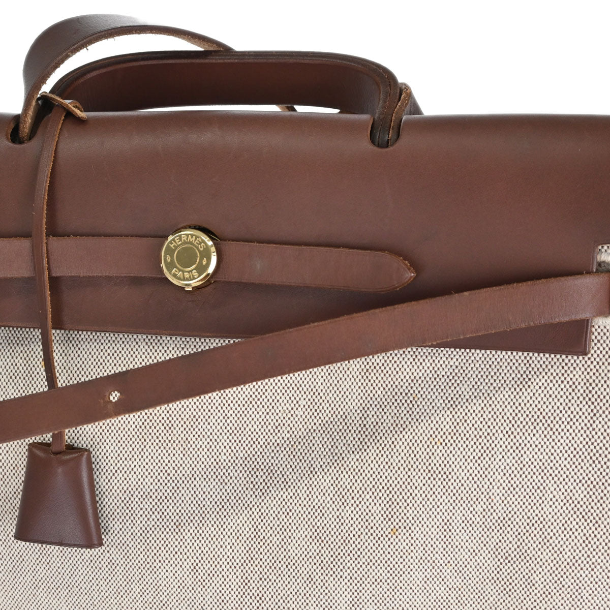 Hermes Beige Brown Toile H Officier Herbag MM 2 in 1 Handbag