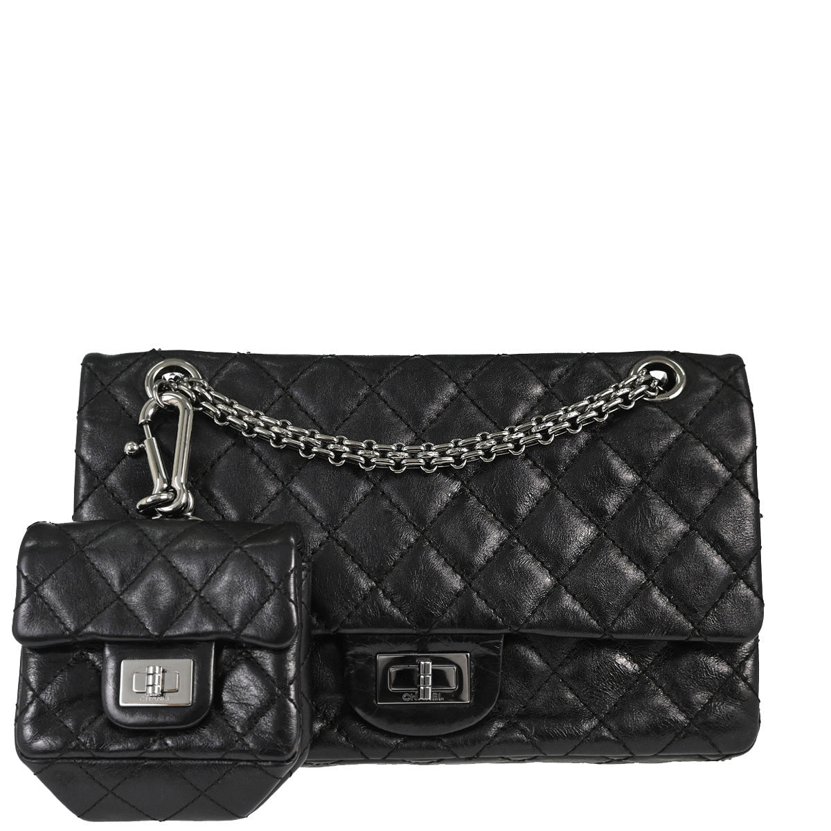 Chanel Black Calfskin 2.55 Small Classic Double Flap Shoulder Bag