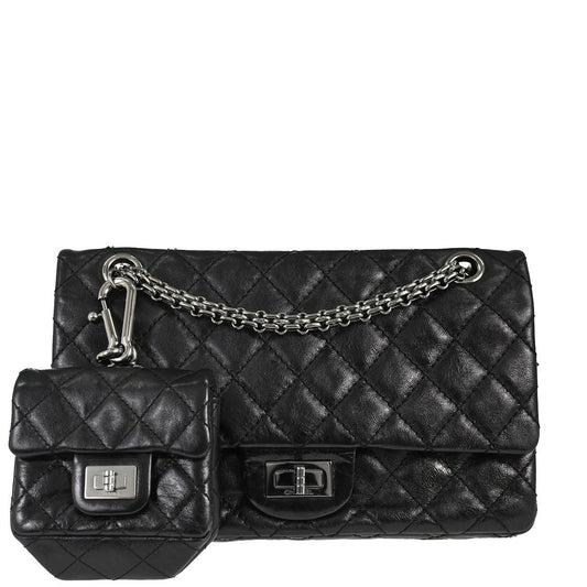 Chanel Black Calfskin 2.55 Small Classic Double Flap Shoulder Bag