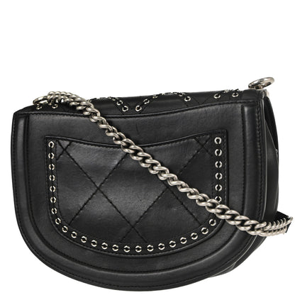 Chanel Black Calfskin Coco Eyelets Round Flap Shoulder Bag