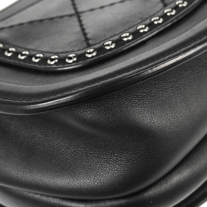 Chanel Black Calfskin Coco Eyelets Round Flap Shoulder Bag