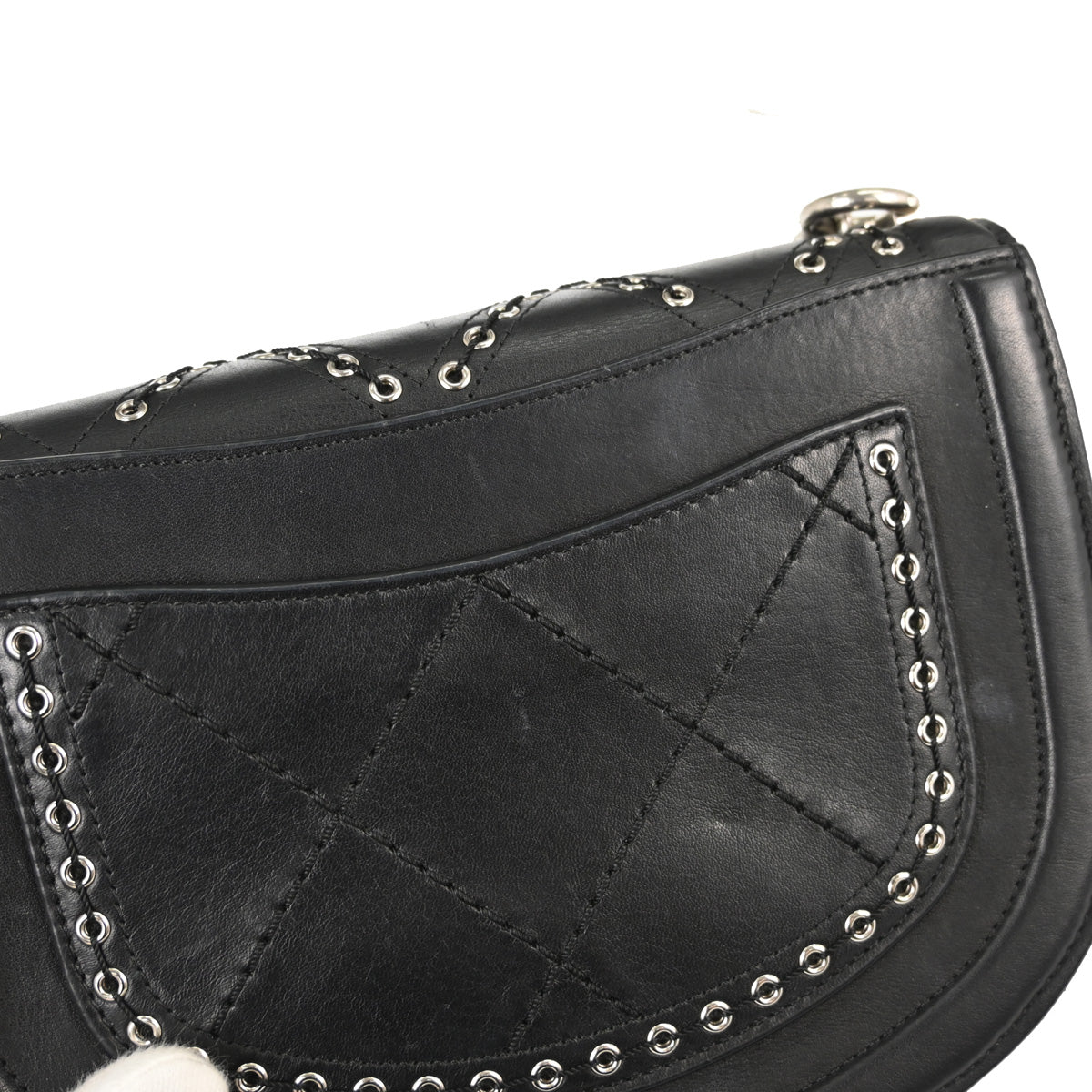 Chanel Black Calfskin Coco Eyelets Round Flap Shoulder Bag