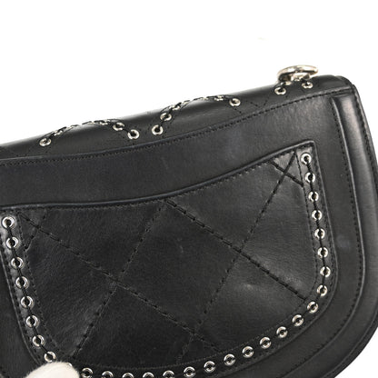 Chanel Black Calfskin Coco Eyelets Round Flap Shoulder Bag