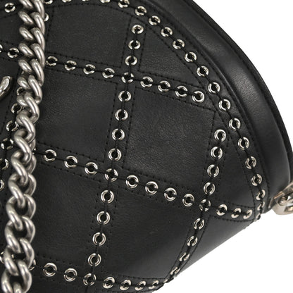 Chanel Black Calfskin Coco Eyelets Round Flap Shoulder Bag