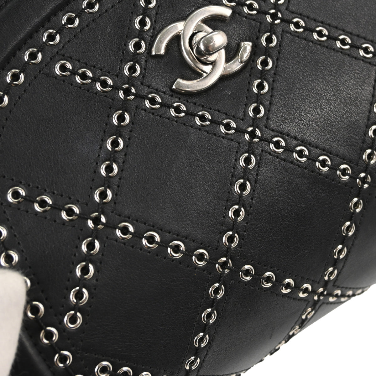 Chanel Black Calfskin Coco Eyelets Round Flap Shoulder Bag