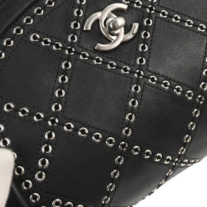 Chanel Black Calfskin Coco Eyelets Round Flap Shoulder Bag