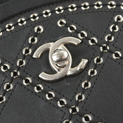 Chanel Black Calfskin Coco Eyelets Round Flap Shoulder Bag