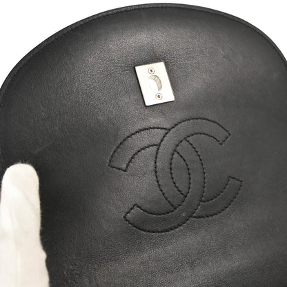 Chanel Black Calfskin Coco Eyelets Round Flap Shoulder Bag