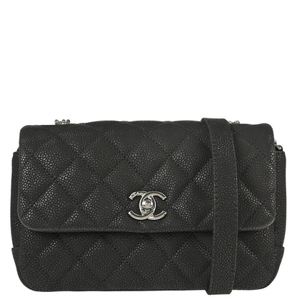 Chanel 2012-2013 Black Caviar Skin Straight Flap Shoulder Bag