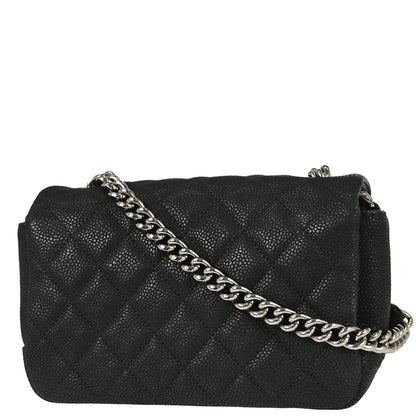 Chanel 2012-2013 Black Caviar Skin Straight Flap Shoulder Bag