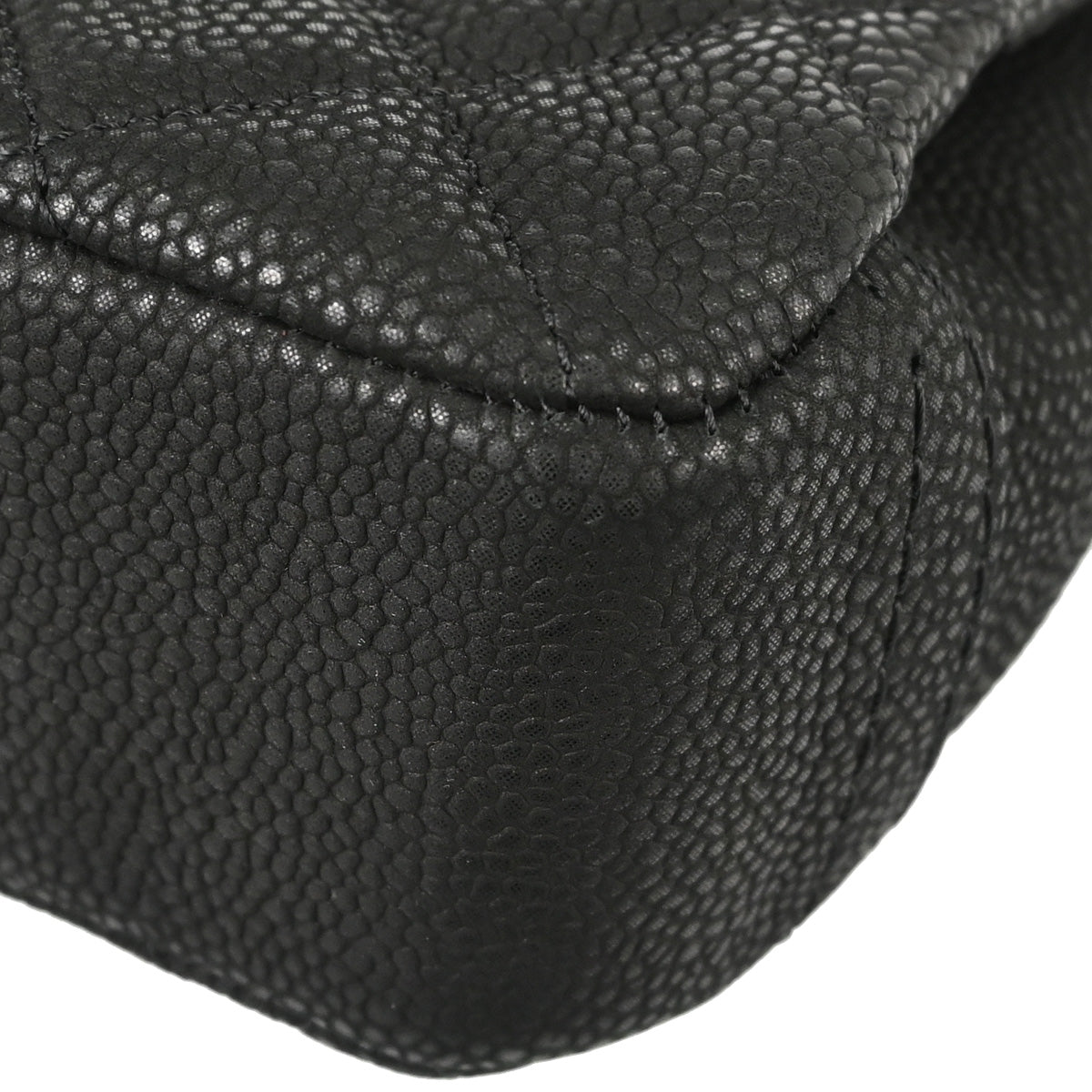 Chanel 2012-2013 Black Caviar Skin Straight Flap Shoulder Bag
