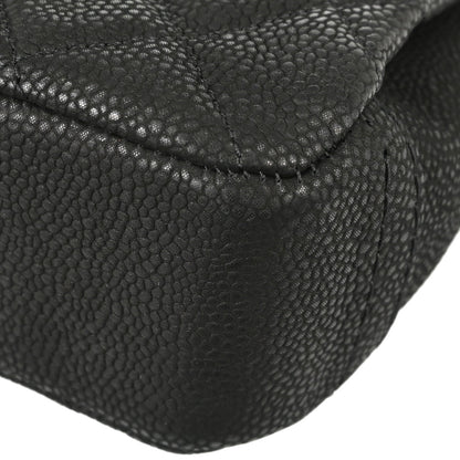 Chanel 2012-2013 Black Caviar Skin Straight Flap Shoulder Bag