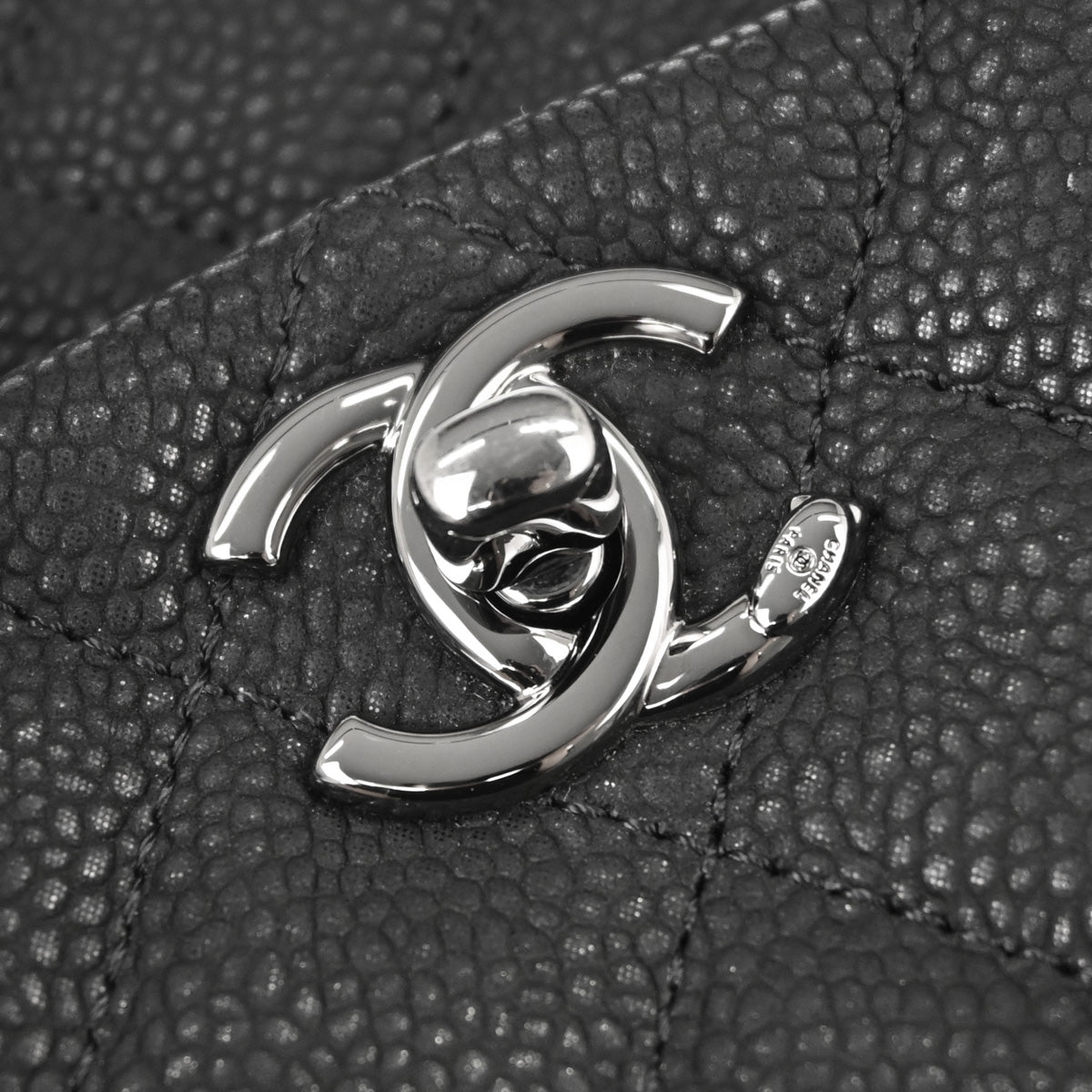 Chanel 2012-2013 Black Caviar Skin Straight Flap Shoulder Bag