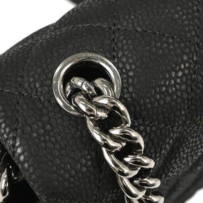 Chanel 2012-2013 Black Caviar Skin Straight Flap Shoulder Bag