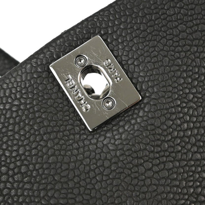 Chanel 2012-2013 Black Caviar Skin Straight Flap Shoulder Bag