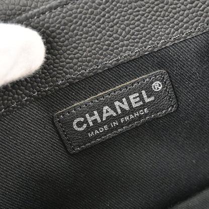 Chanel 2012-2013 Black Caviar Skin Straight Flap Shoulder Bag