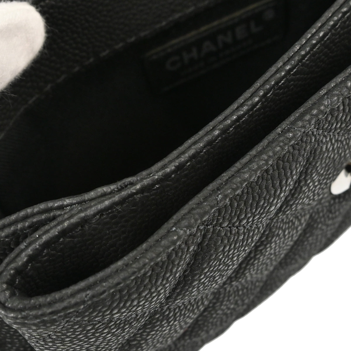 Chanel 2012-2013 Black Caviar Skin Straight Flap Shoulder Bag