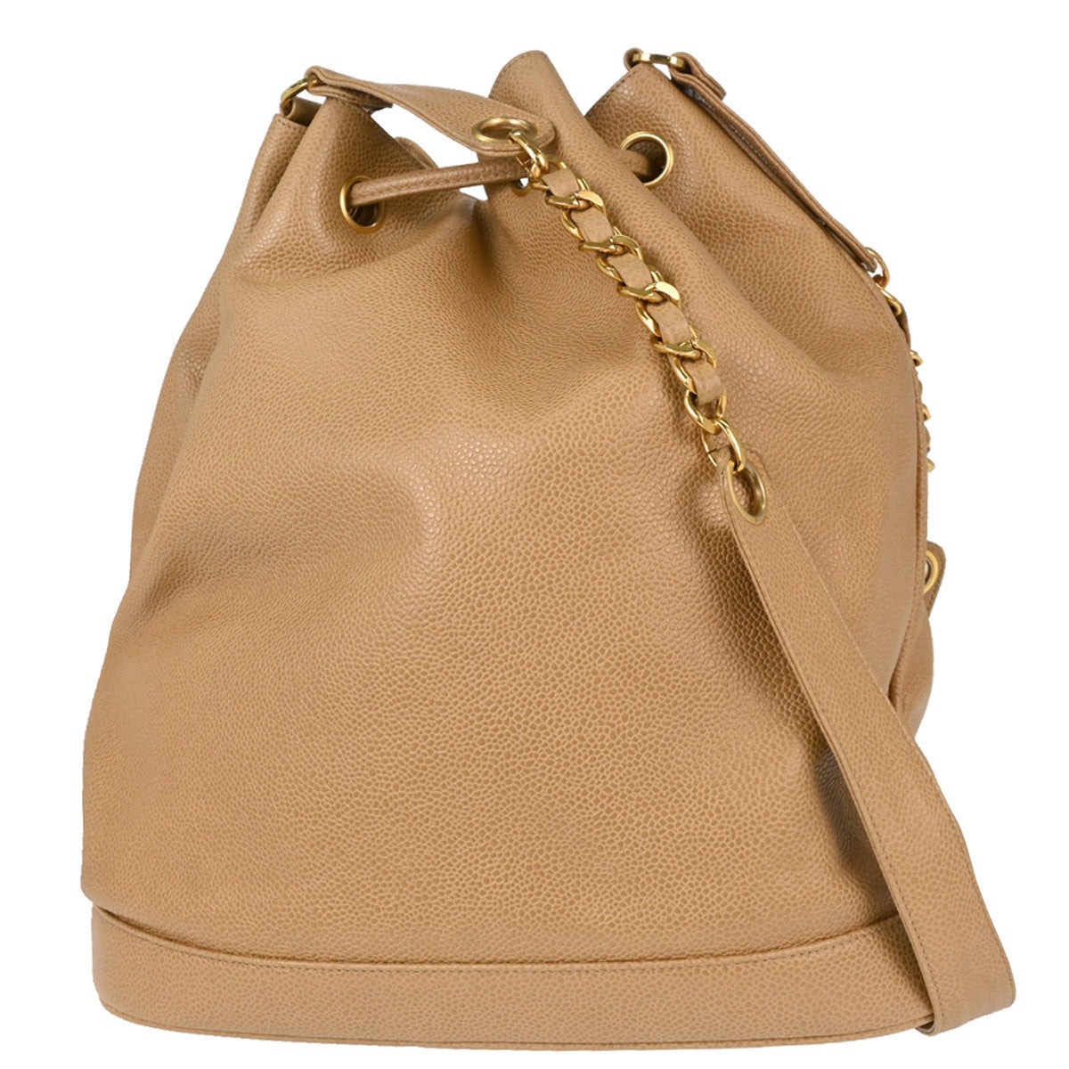 Chanel 1994-1996 Beige Caviar Skin Drawstring Shoulder Bag