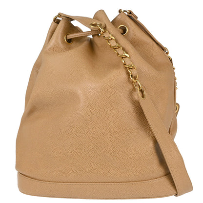 Chanel 1994-1996 Beige Caviar Skin Drawstring Shoulder Bag