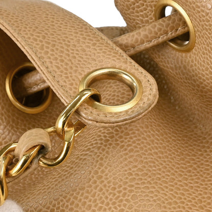 Chanel 1994-1996 Beige Caviar Skin Drawstring Shoulder Bag