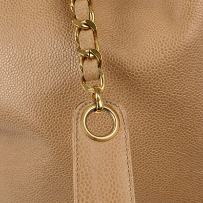 Chanel 1994-1996 Beige Caviar Skin Drawstring Shoulder Bag